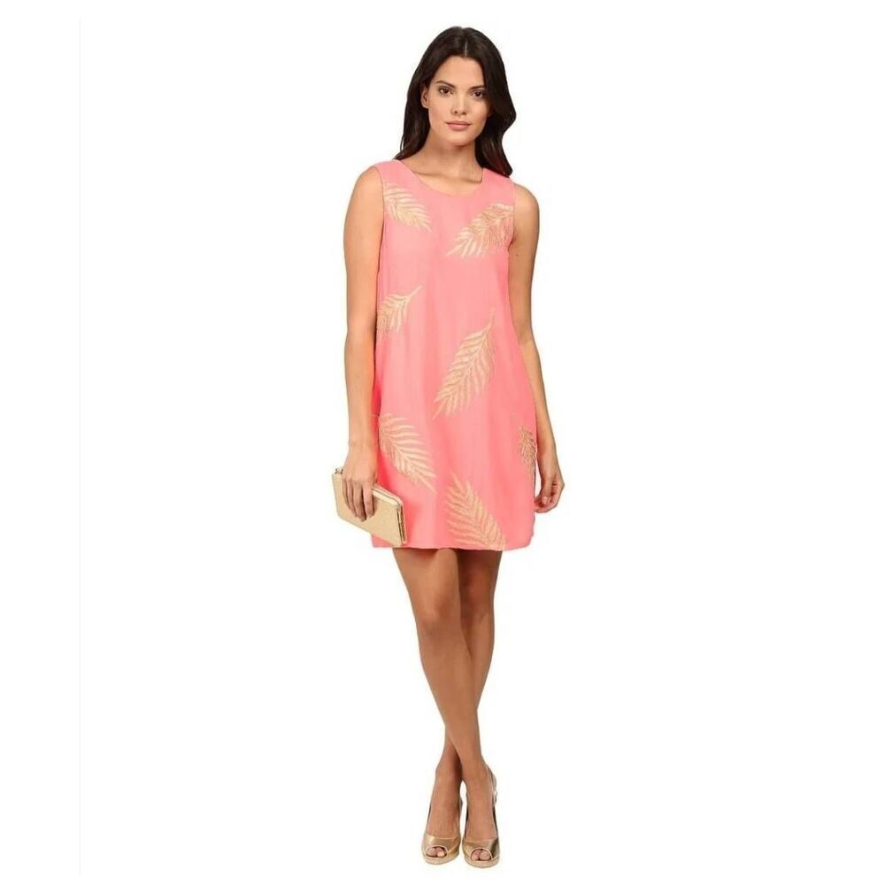 Lilly Pulitzer Shift Dress XS Palm Trees Sequins Guava Melon Cruise Vacation Bea